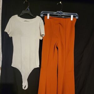 White Short Sleeve With Orange Pants